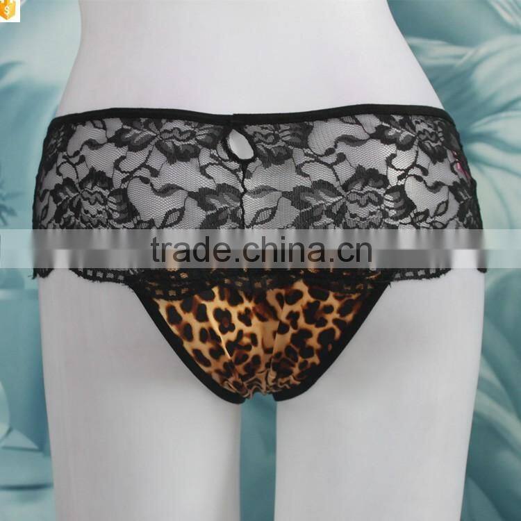 Extreme nylon lace fabric and leopard cotton women string