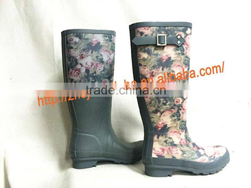 Flower Printed Rubber Rain Boots for Women