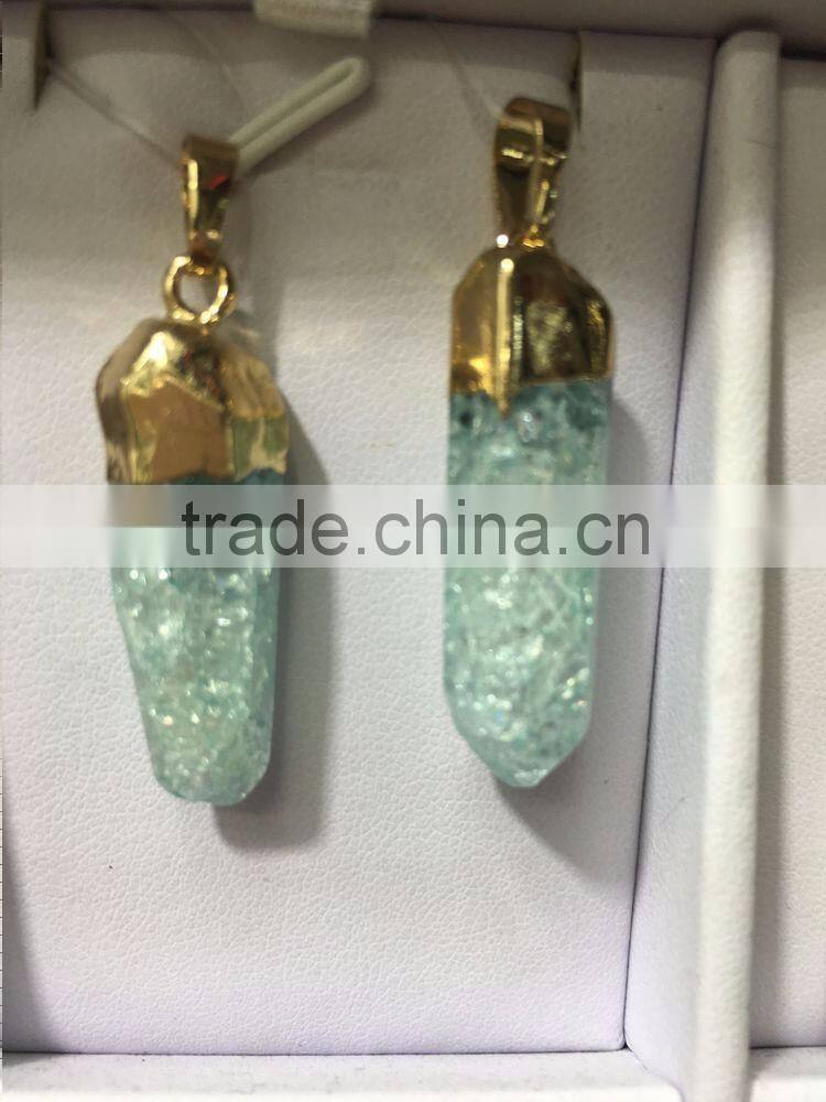 2016 Gold Covering Crack Crystal Pendant Necklace Aquamarine Citrine Rose Quartz Clear Green Natural Crystal Necklace For Women
