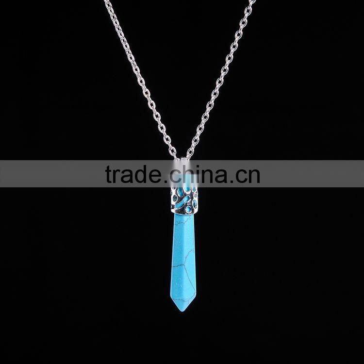 Wholesale Women Jewelry Fashion Gem Stone Pendant Turquoise Stone Bullet Necklace SMJ0112