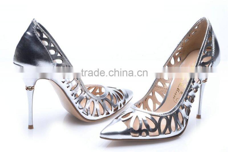 2015 silver & gold color high heel for women dress shoes pumps of office workers hand make lady shoes