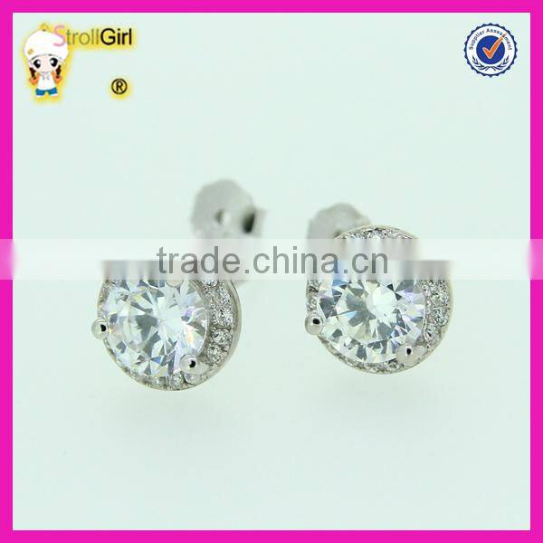 Fashion S925 gold plated gemstone earrings for girl, simple moonstone silver stud earring