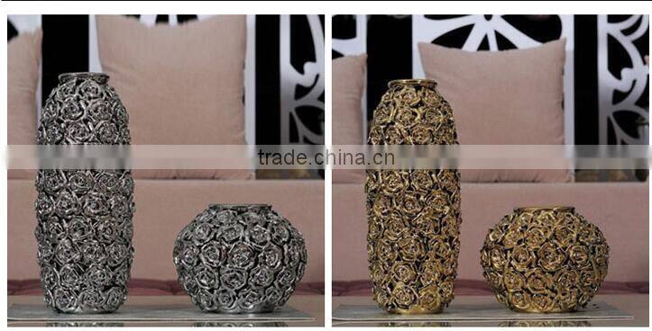 Golden centerpiece home decoration ceramic vase with rose design