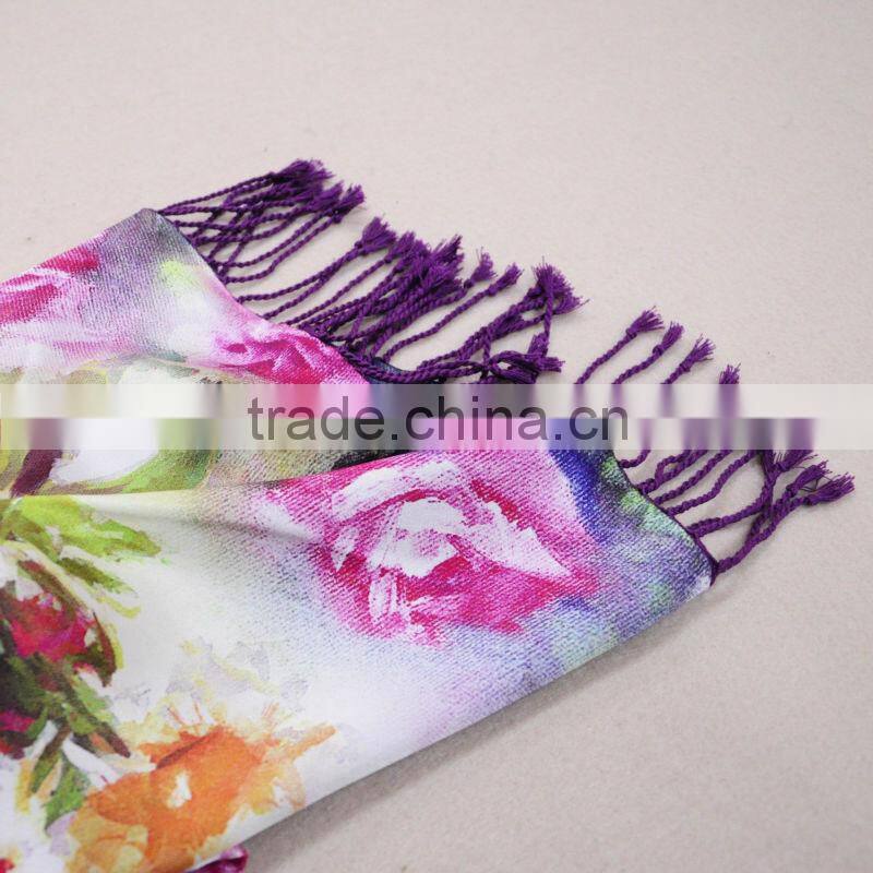 hangzhou 2014 latest fashion digital print woman silk shawl