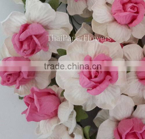 White Pink 2 Tone large Handmade Mulberry Paper Flower, Wedding Party, Scrap-booking Crafts