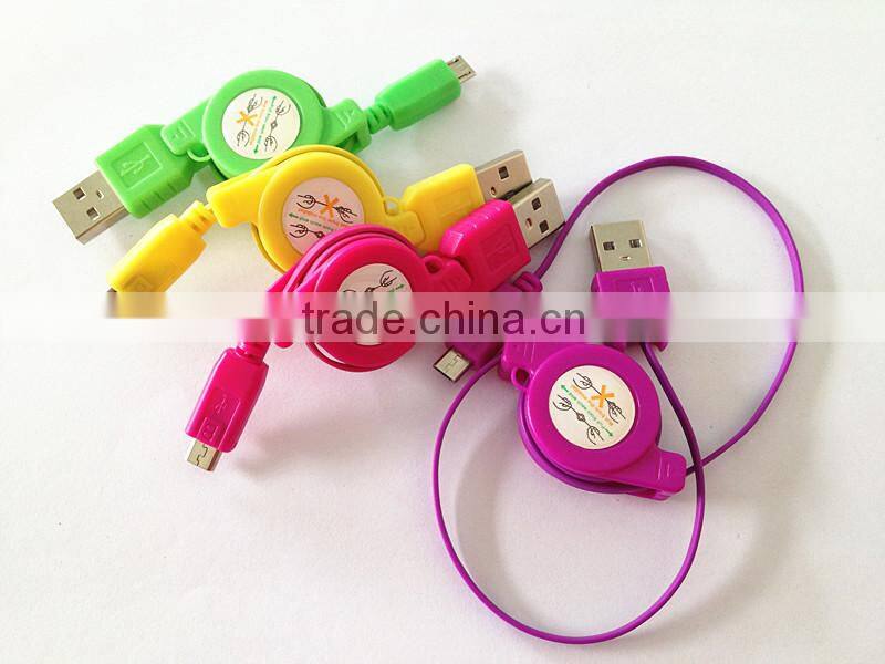 Promotional retractable micro usb charging cable with customized colors for Samsung Table PC