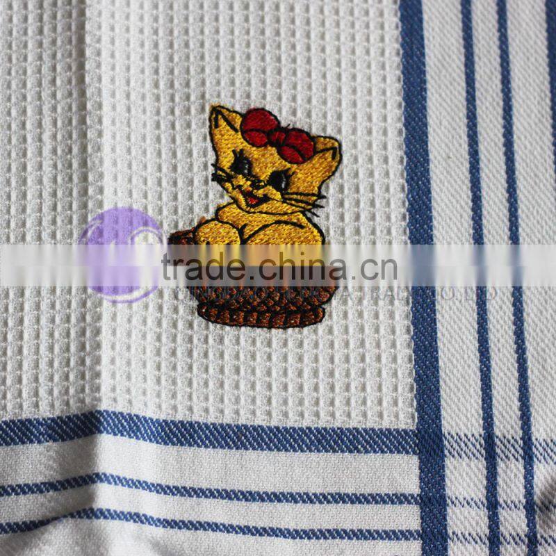 embroidered white cotton waffle weave kitchen towels