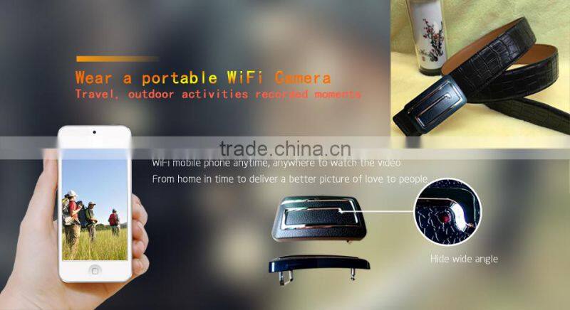2015 first HD 1080P WIFI leather belt pinhole hidden camera with android and IOS APP,wireless wide angle belt mini camera 32gb