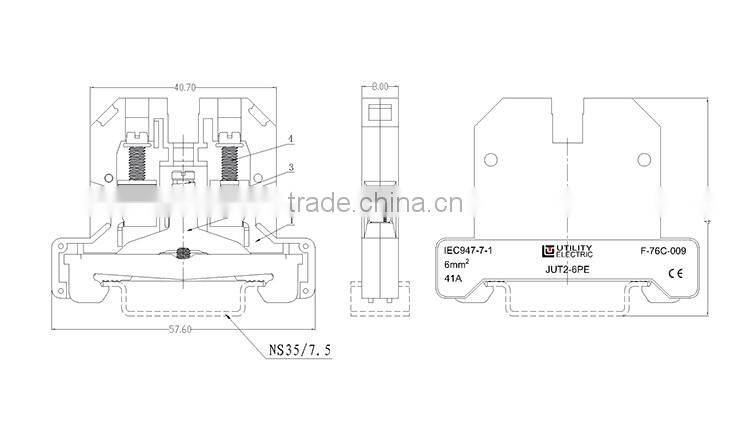 UTL Manufacturing Company PA66 Ground Screw Terminal Block Connector For Weidmuller 6mm 41A