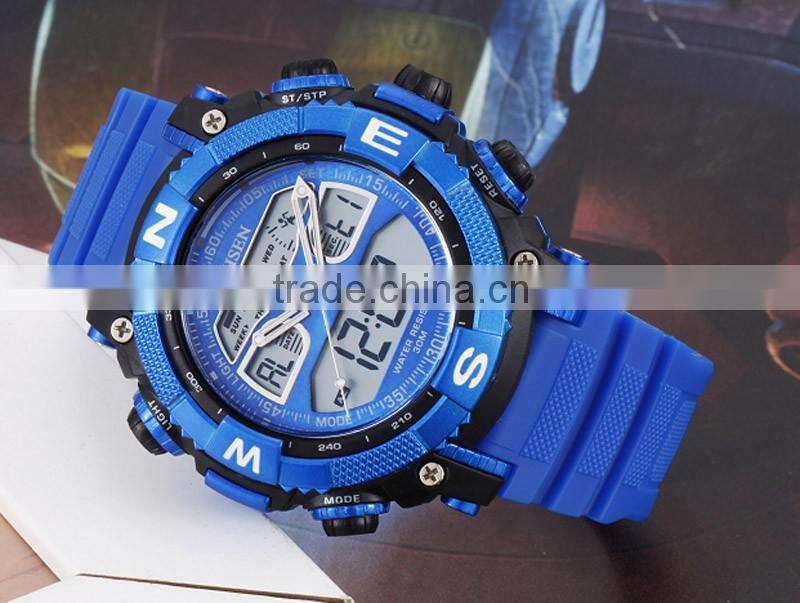 WJ-5257 Japan double movement digital men rubber strap waterproof fashion OHSEN student LED watch