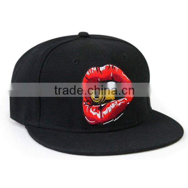 2015 Good quality custom blank snapback cap with leather brim