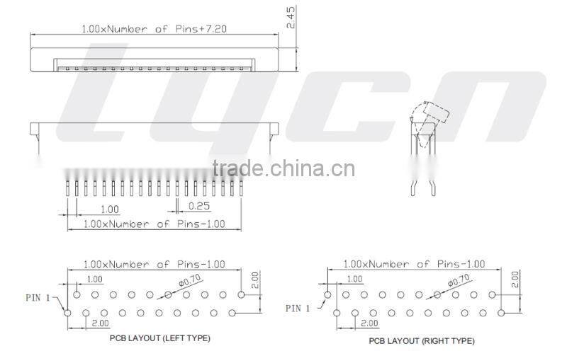 FPC/FFC Connector Pitch 1.00mm Stright DIP Type Vertical Contact