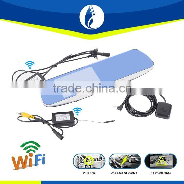 Wiring free No interference wireless wifi 5.0 inch Full HD car dvr gps rear view mirror reverse camera
