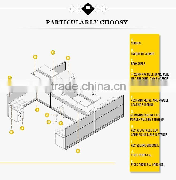 European Style Frosted Glass Partition Workstation With Overhead Cabinet
