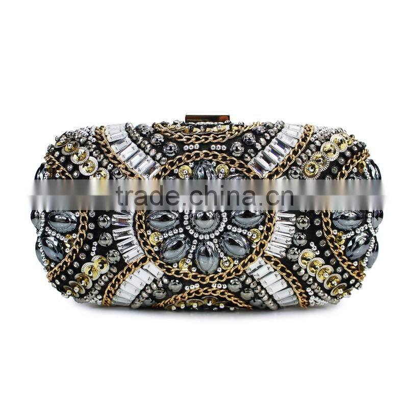 fashion classic design embroidery flowers party black diamond clutch evening bag shoulder bag handbag ladies purse(C024)