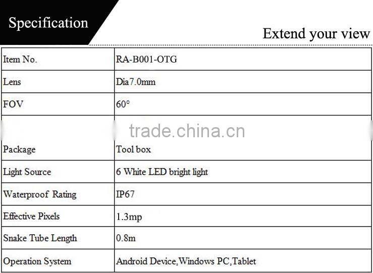 IP67 Waterproof 0.8 meter hard and flexible snake tube otg android boresocpe