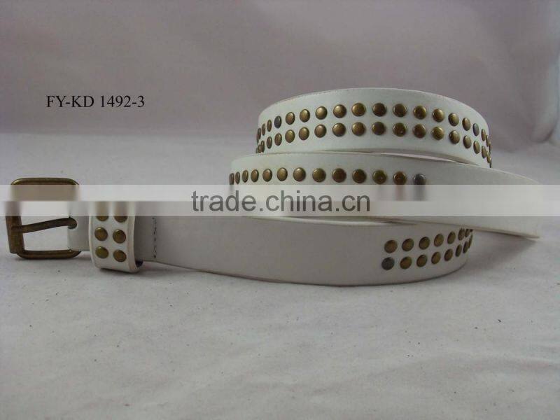 white PU leather metal studded belt