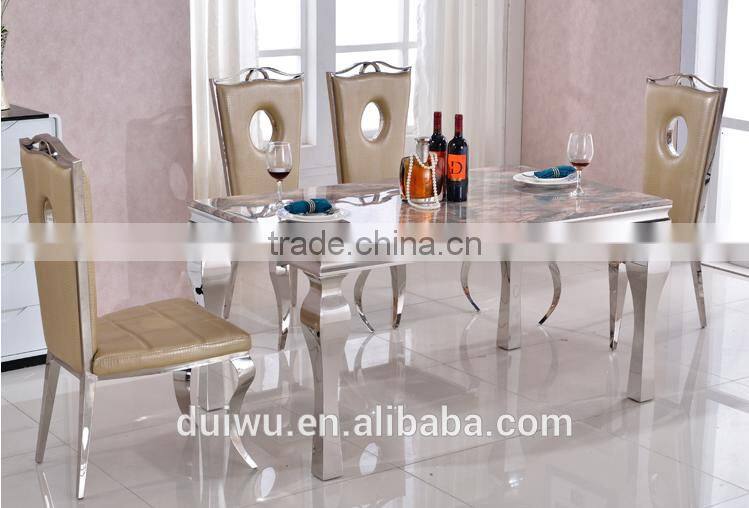 Factory high quality 201 stainless steel furniture modern dining room table set