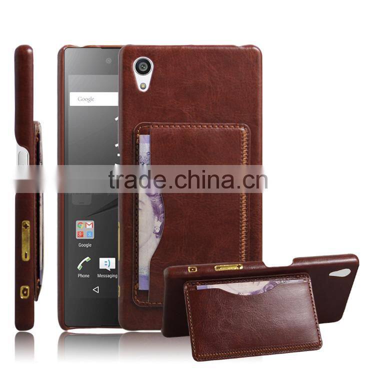 New arrival PC+PU Leather credit card holder case leather case for sony xperia z5 premium wholesale