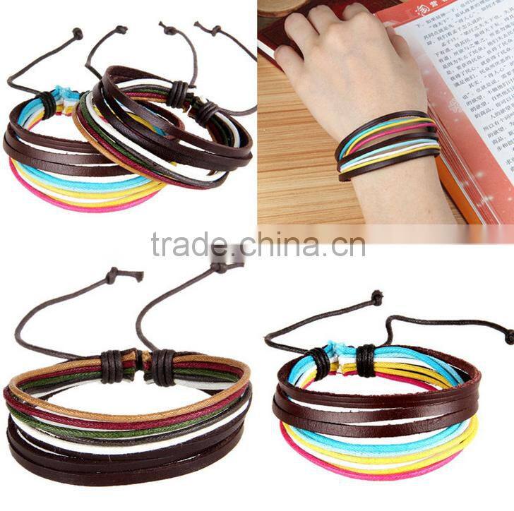 Fashion Cool Rock Wide Genuine Leather Wrap Skull Bracelet