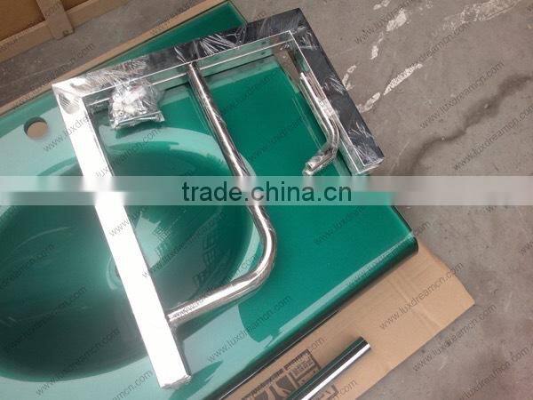 Colorful glass basin with stainless steel shelf chinese wholesale