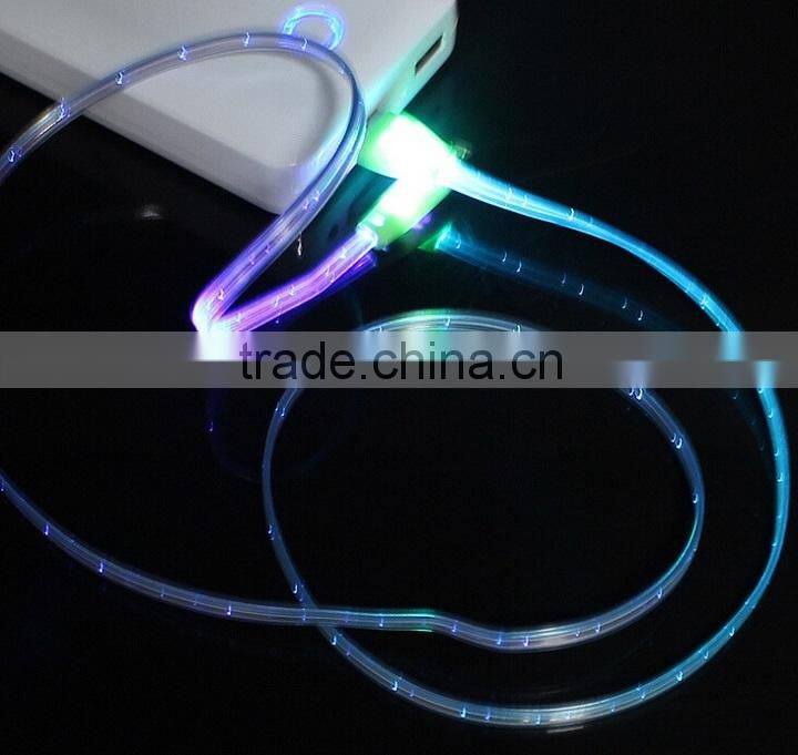 Mix Color Flashing Visible Luminous Smiling Face Micro USB Cable LED Glow Sync Data Charger Cables, Noodle Cables for Samsung