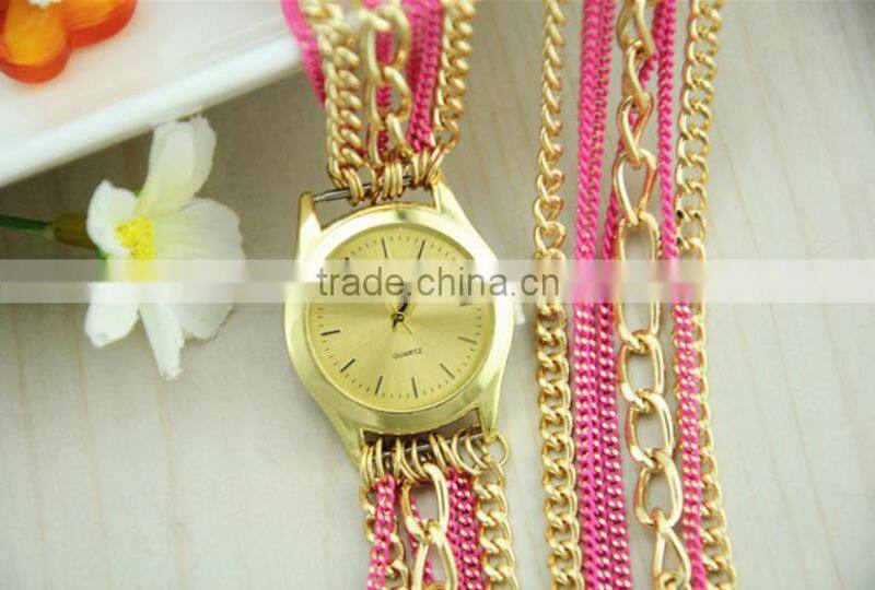 fashion Geneva wrist women metal long chain geneva lady watch