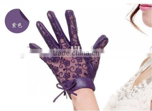 Stylish Girls Sexy Lace Gloves Purple Black Leather Sexy Lace Gloves