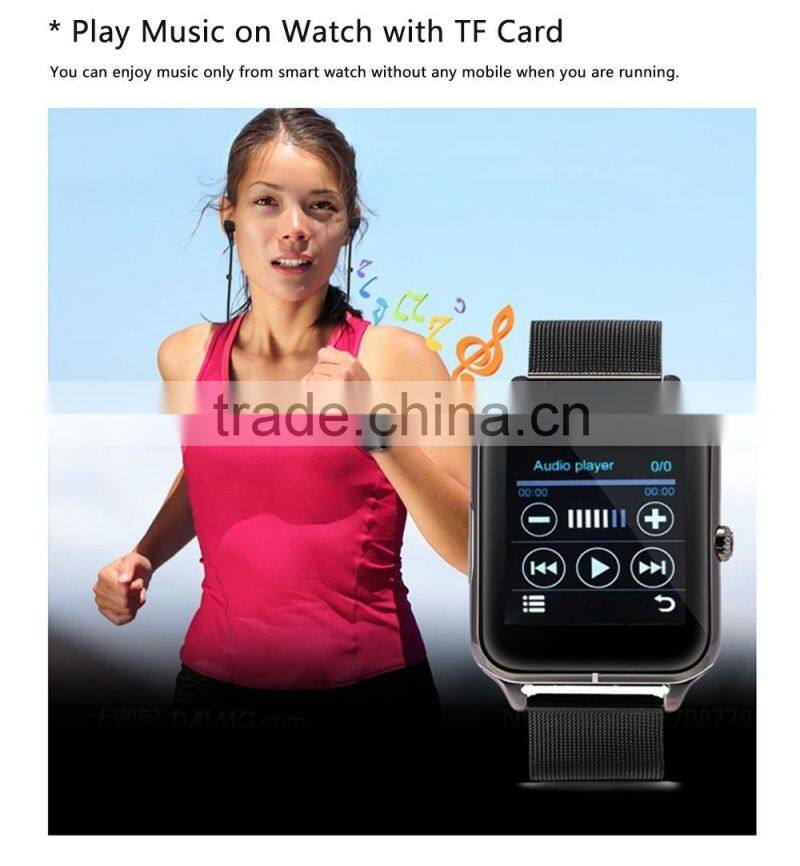 smart watch metal/leather band bluetooth sync to your phone call,message remind , Pedometer,sleep monitor, TF card support