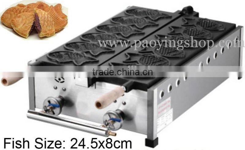 (3 in 1) 6pcs Fish Waffle Commercial Use Non-stick LPG Gas 24.5cm Taiyaki Baker + Batter Dispenser + Stuffing Scoop