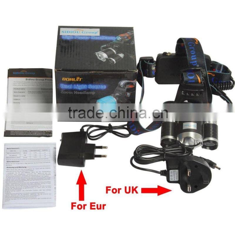 Sidiou Group 30W 5000 Lumens 3x XM-L T6 LED Headlamp Waterproof Rechargeable 3 Bulbs High Power Zoom Headlight