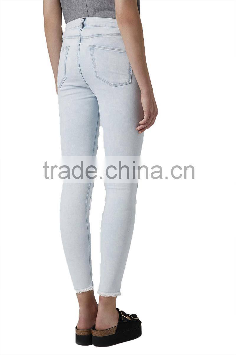 2014 latest design sexi women blue high waist distressed skinny jeans
