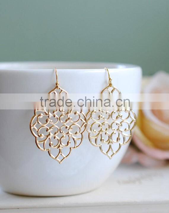 Large Gold Moroccan Filigree Earrings Boho Chic Bohemian Dangle Earrings