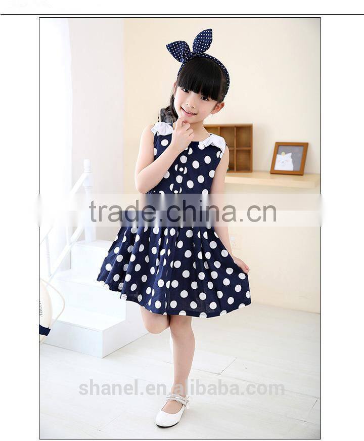 2015 Summer newest girls dress bowknot polka dots sleeveless girls dress