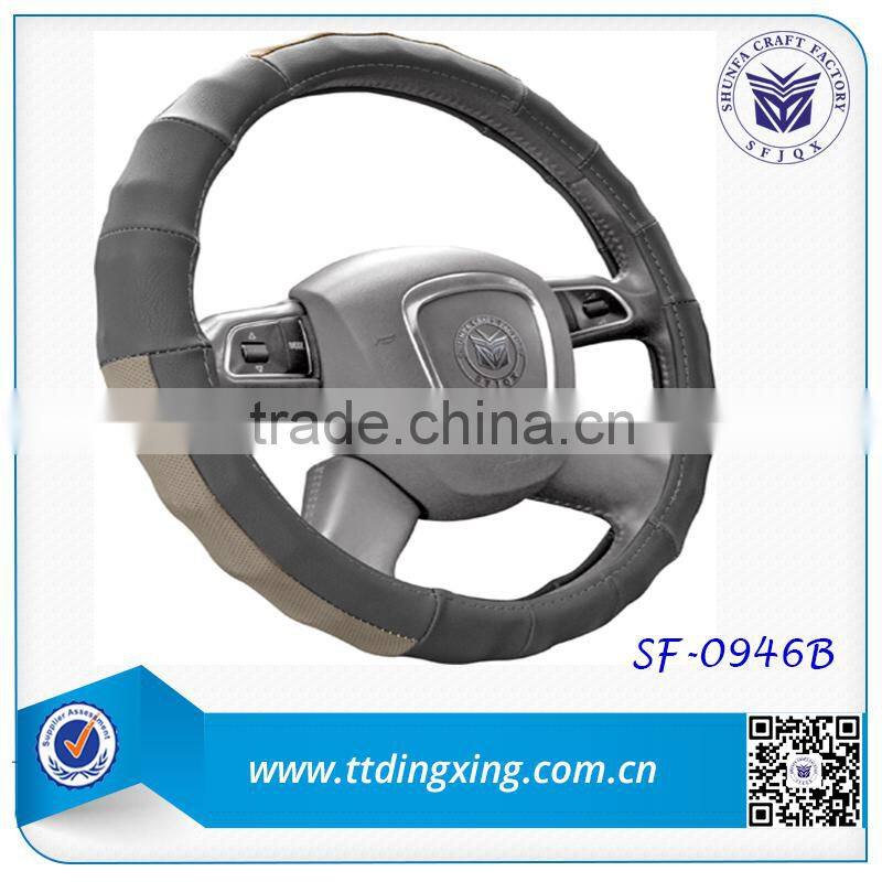 new style fashionable automobile interior accessories grey real leather spining steering wheel covers from factory