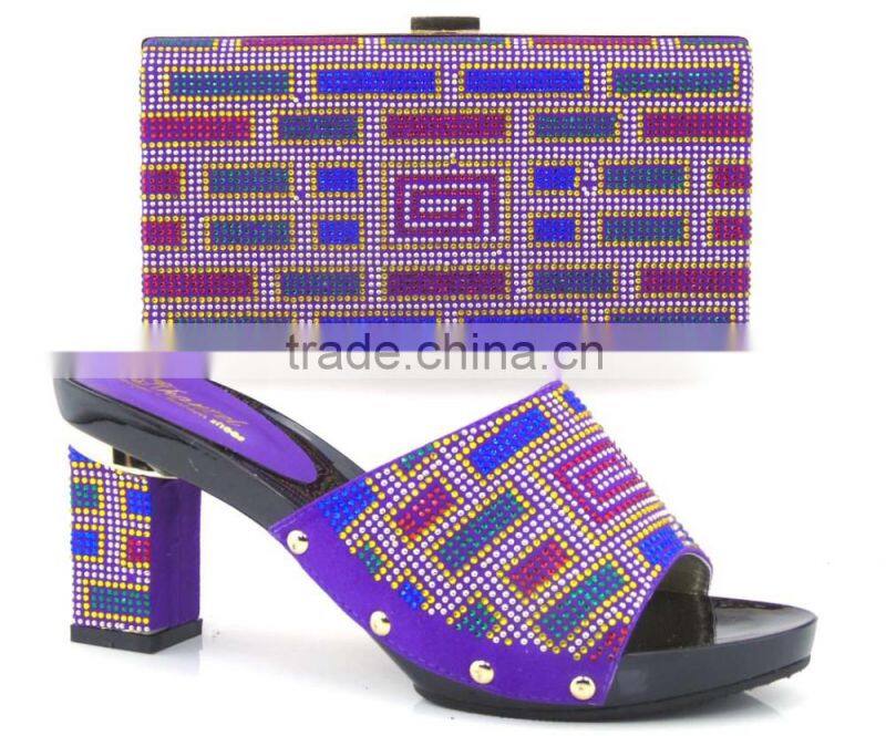 Italian designer shoes and bags to match chuncky heel women shoes mix colorful stone bag