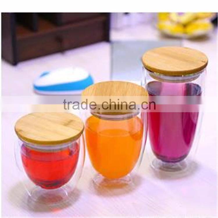 250ml/350ml/450ml orosilicate glass tea cup double wall glass cup with glass lid or bamboo lid,in stock