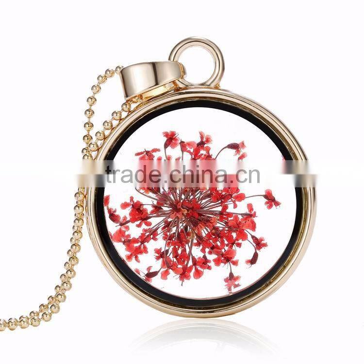 Beautiful real flower necklace for women gold chain glass bottle wishing pendant Plant specimens fancy necklace