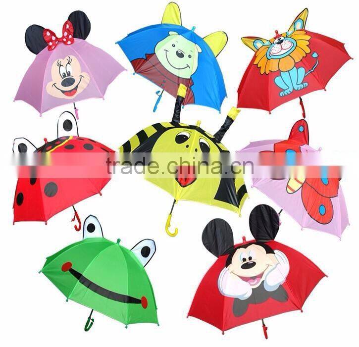 Wholesale long handle polyester waterproof cartoon gift Kids animal umbrella bee frog bear