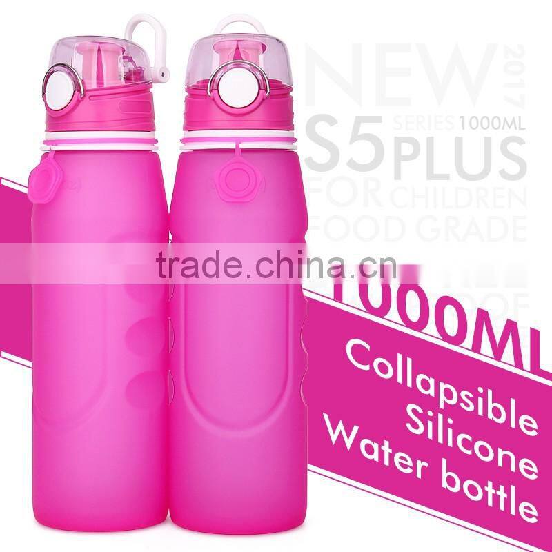 New design bottle bpa free 1L foldable food grade silicone water bottle