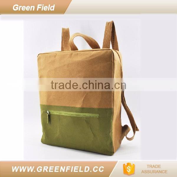 Unisex washable paper backpack green and brown 2017 design