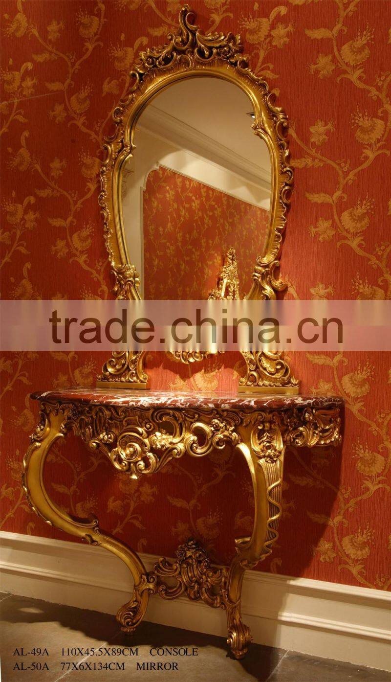 French White Louis Style Console Table with Mirror, Antique Classical Gilded Hallway Console Table/ Ellegant White Side Table