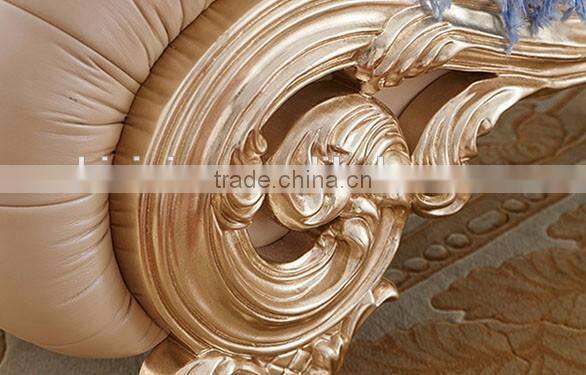 Luxury solid wood bedroom furniture golden carving leather bed bench
