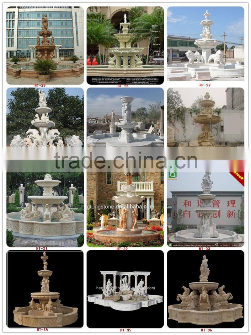 Beautiful garden sex girl and lion stone water fountain