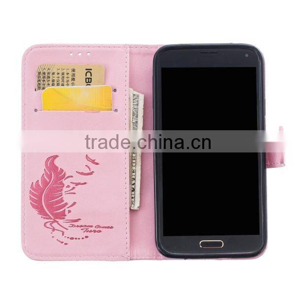 Double embossed phone case leather back cover flip phone hull for Samsung S5