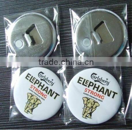 Customized logo metal button badge fridge magnet with bottle opener