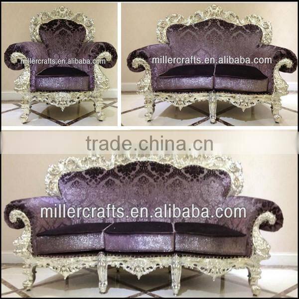 MS-1406-02 American style furniture sofa set in silver finish with purple fabric