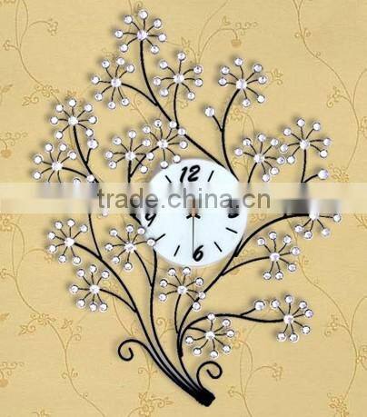 Crystal metal tree shape wall digital clock