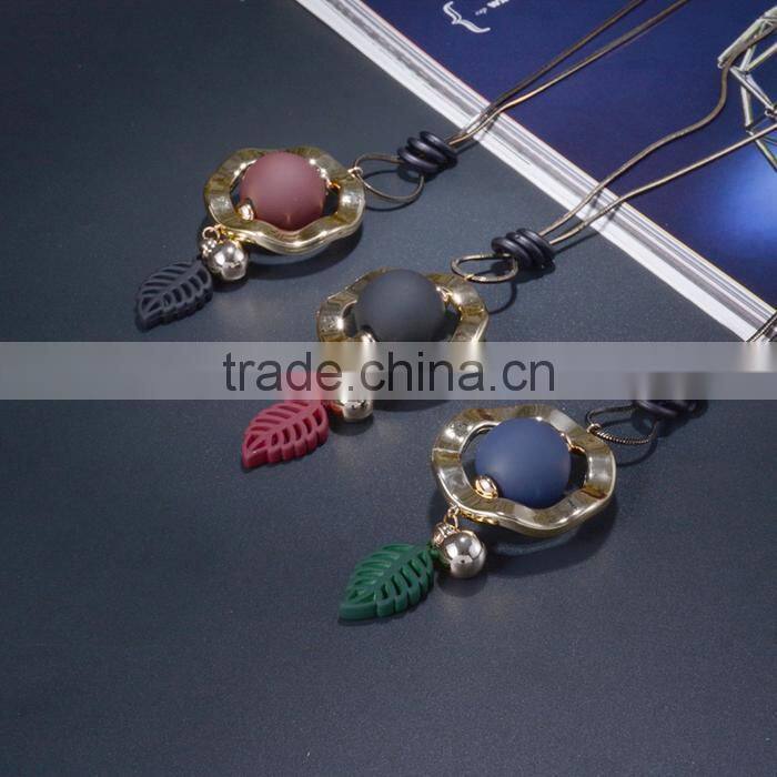 new autumn winter design long sweater necklace bead hoop leaf pendant necklace geomotric necklace