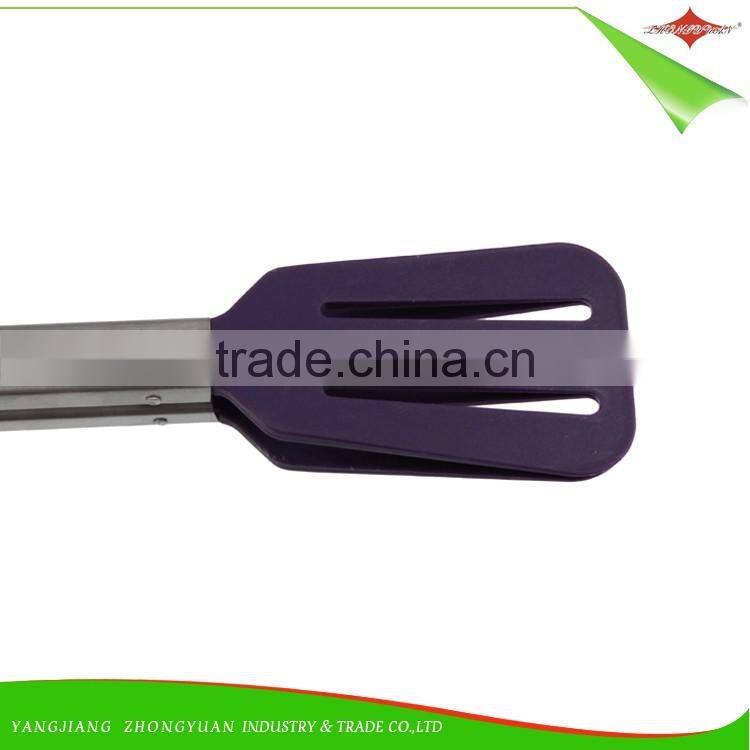 ZY-H3005 14"non stick BBQ cooking and function of serving tongs with slotted heads